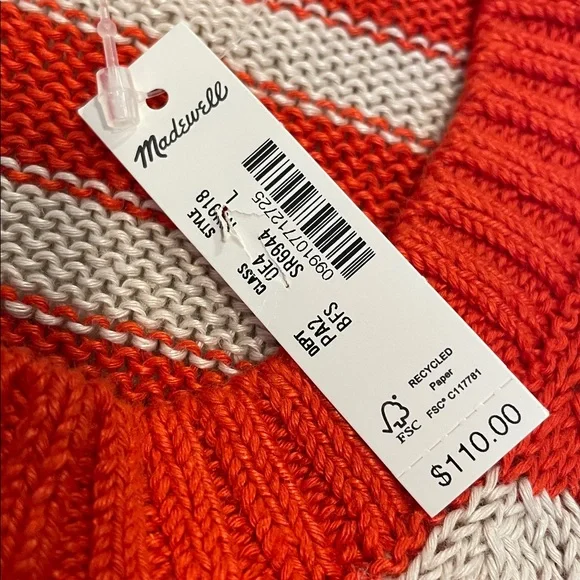 Madewell NU918 Linen Drop Shoulder Striped Lightweight Open Weave Sweater Large - Picture 5 of 7